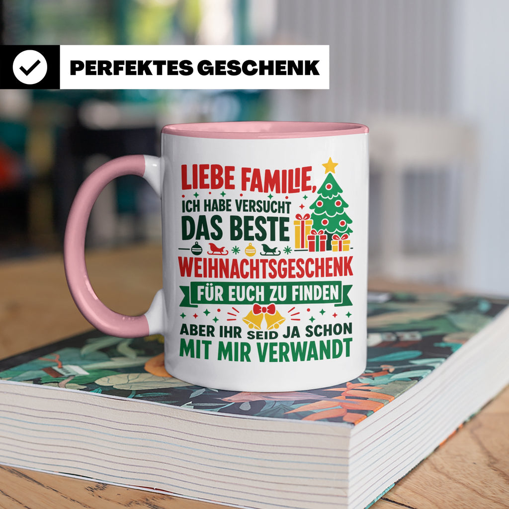 Lustige Tasse Weihnachten Familie Spruch, Bestes Geschenkide – Rosa [farbe:rosa]
