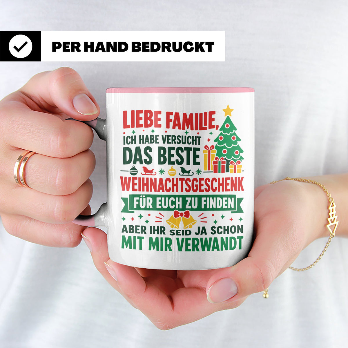 Lustige Tasse Weihnachten Familie Spruch, Bestes Geschenkide – Rosa [farbe:rosa]