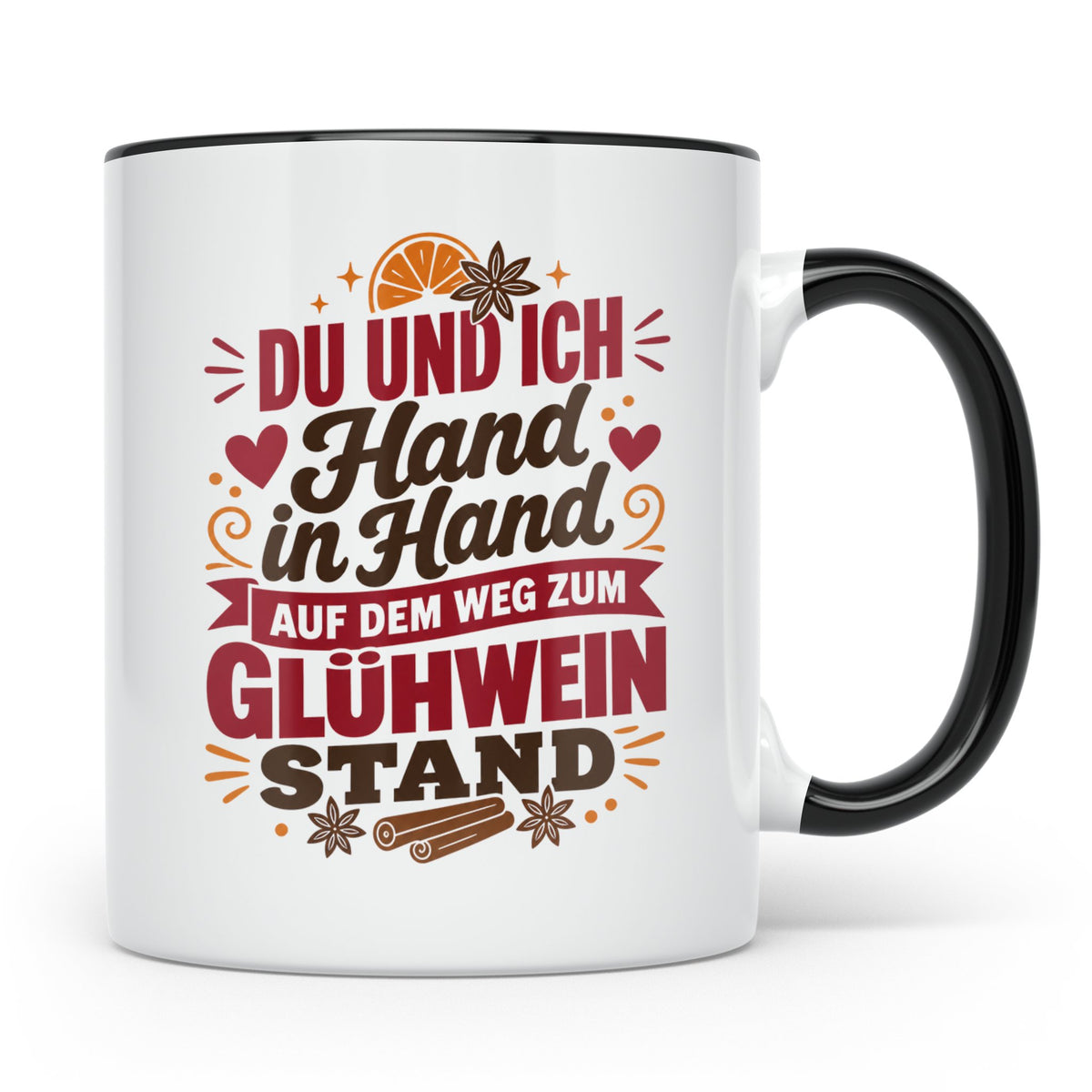 Glühwein Tasse Du und Ich Hand in Hand, lustiger Spruch Weih – Schwarz [farbe:schwarz]