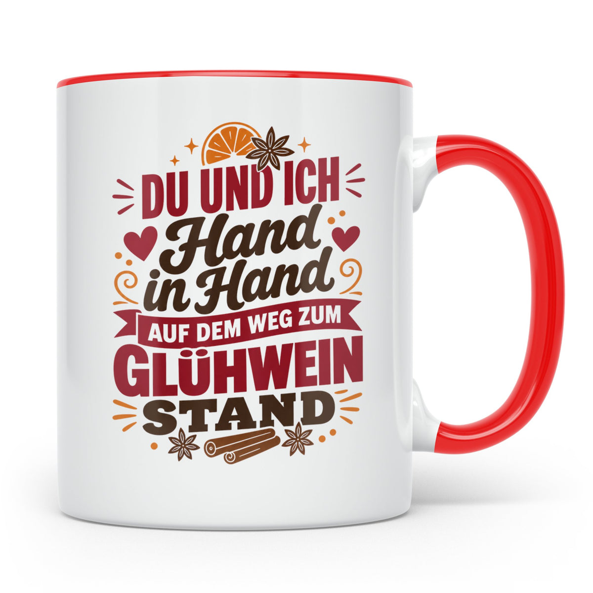 Glühwein Tasse Du und Ich Hand in Hand, lustiger Spruch Weih – Rot [farbe:rot]