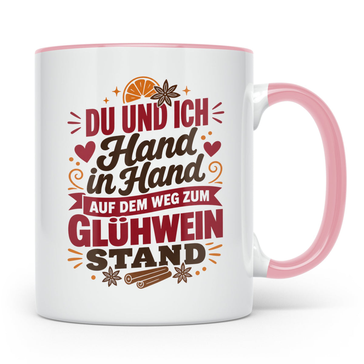 Glühwein Tasse Du und Ich Hand in Hand, lustiger Spruch Weih – Rosa [farbe:rosa]