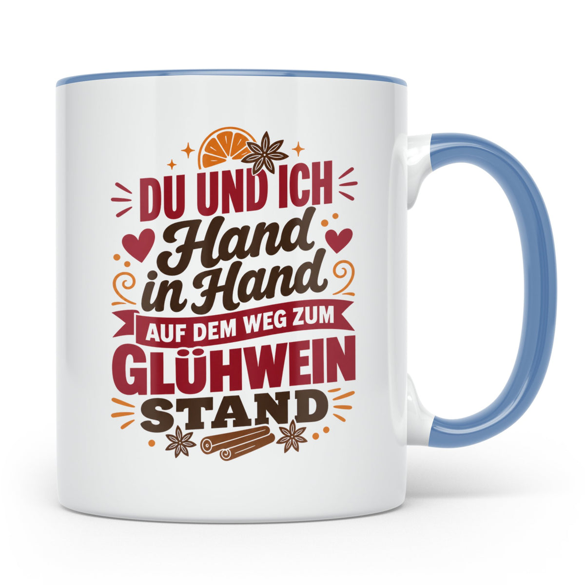 Glühwein Tasse Du und Ich Hand in Hand, lustiger Spruch Weih – Blau [farbe:blau]