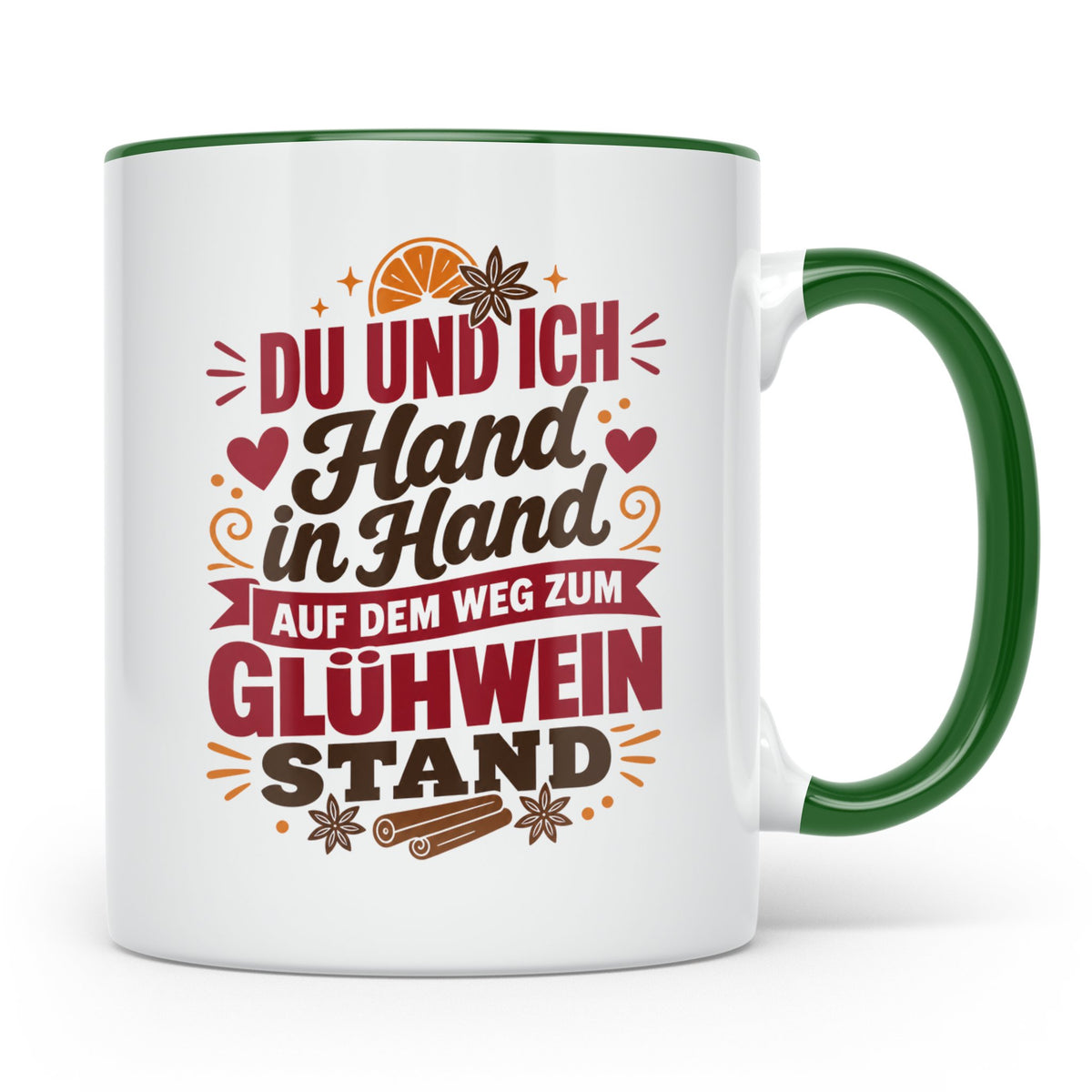 Glühwein Tasse Du und Ich Hand in Hand, lustiger Spruch Weih – Grün [farbe:grün]