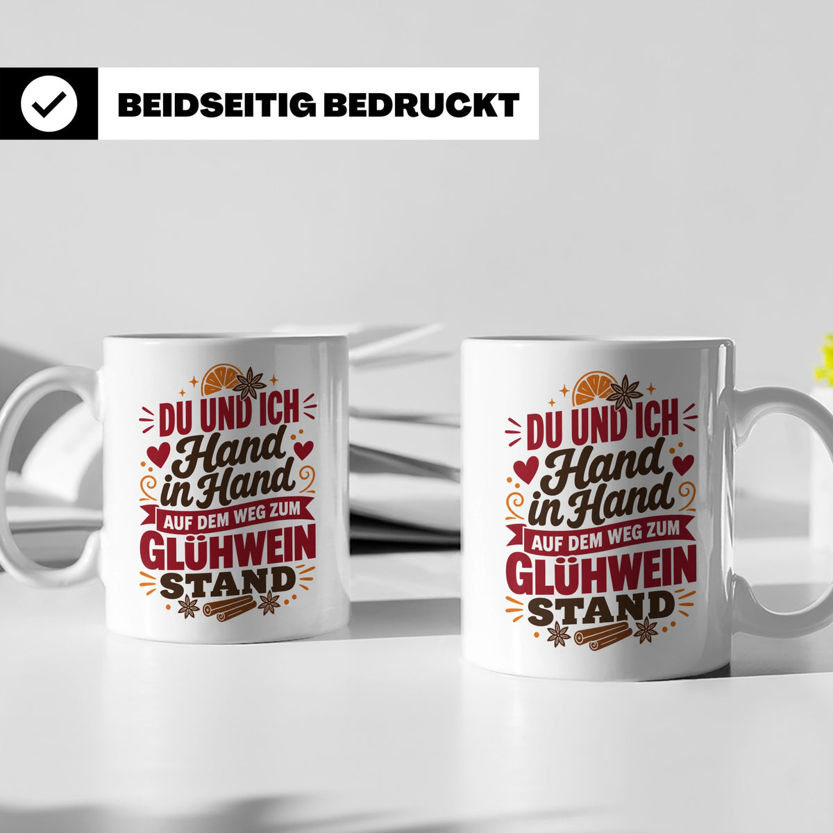 Glühwein Tasse Du und Ich Hand in Hand, lustiger Spruch Weih – Weiß [farbe:weiß]