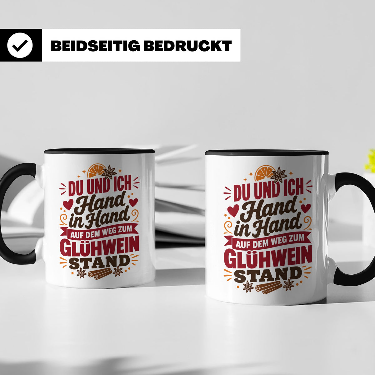 Glühwein Tasse Du und Ich Hand in Hand, lustiger Spruch Weih – Schwarz [farbe:schwarz]