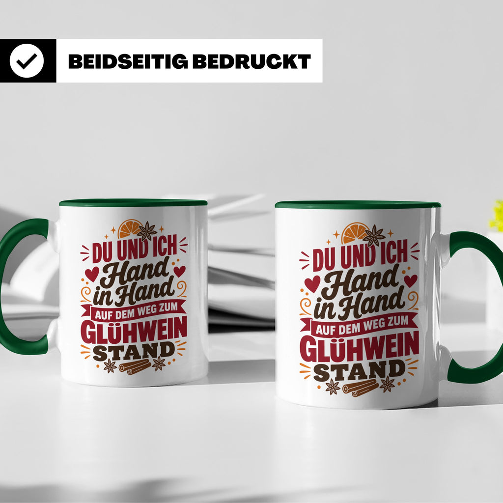 Glühwein Tasse Du und Ich Hand in Hand, lustiger Spruch Weih – Grün [farbe:grün]