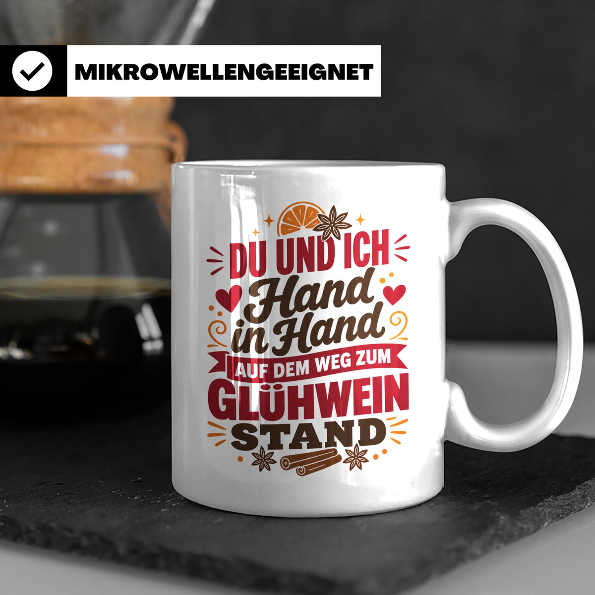 Glühwein Tasse Du und Ich Hand in Hand, lustiger Spruch Weih – Weiß [farbe:weiß]