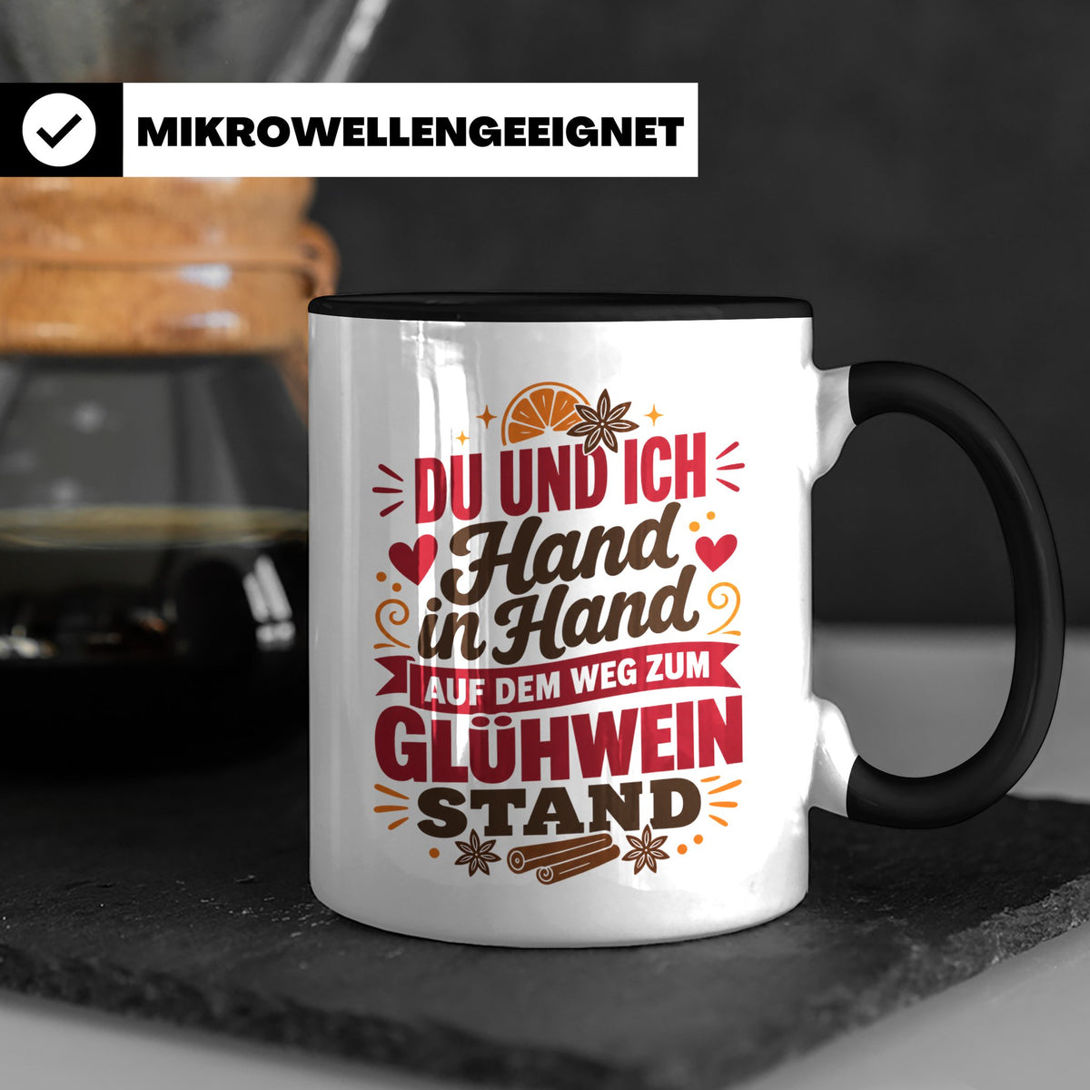 Glühwein Tasse Du und Ich Hand in Hand, lustiger Spruch Weih – Schwarz [farbe:schwarz]