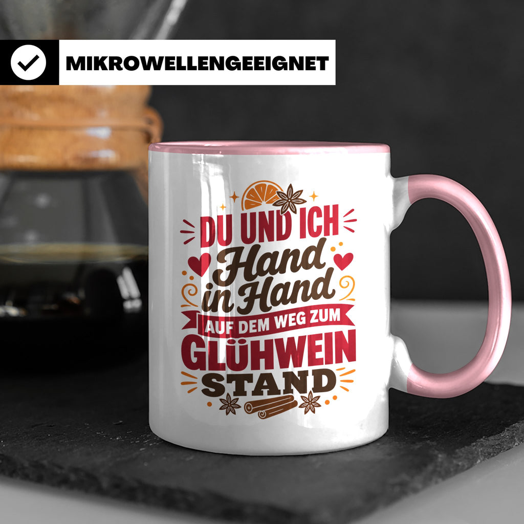 Glühwein Tasse Du und Ich Hand in Hand, lustiger Spruch Weih – Rosa [farbe:rosa]
