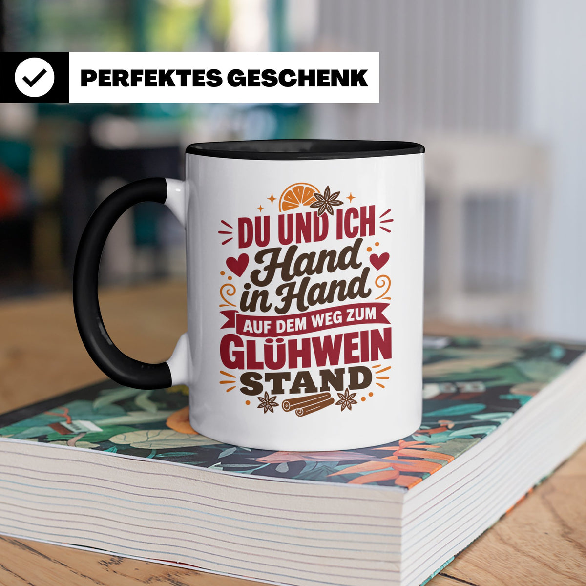 Glühwein Tasse Du und Ich Hand in Hand, lustiger Spruch Weih – Schwarz [farbe:schwarz]