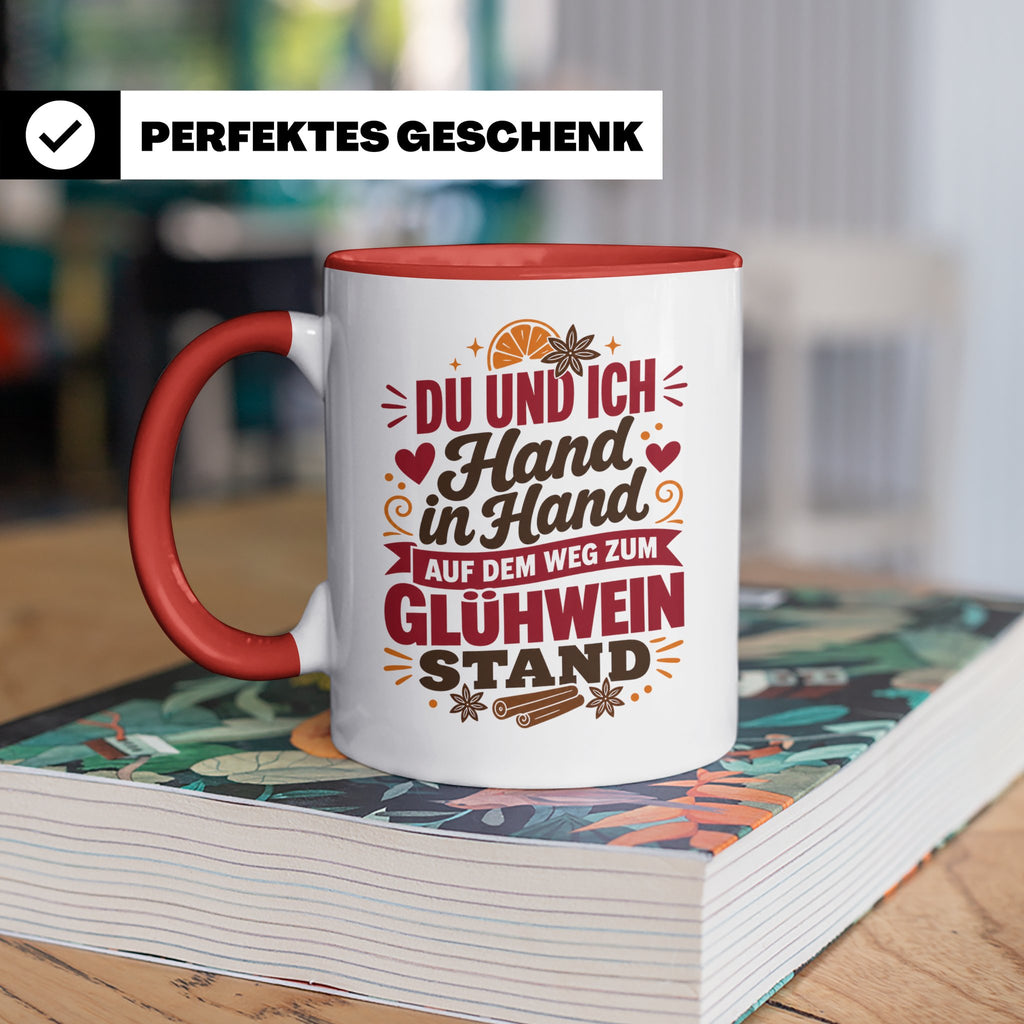 Glühwein Tasse Du und Ich Hand in Hand, lustiger Spruch Weih – Rot [farbe:rot]