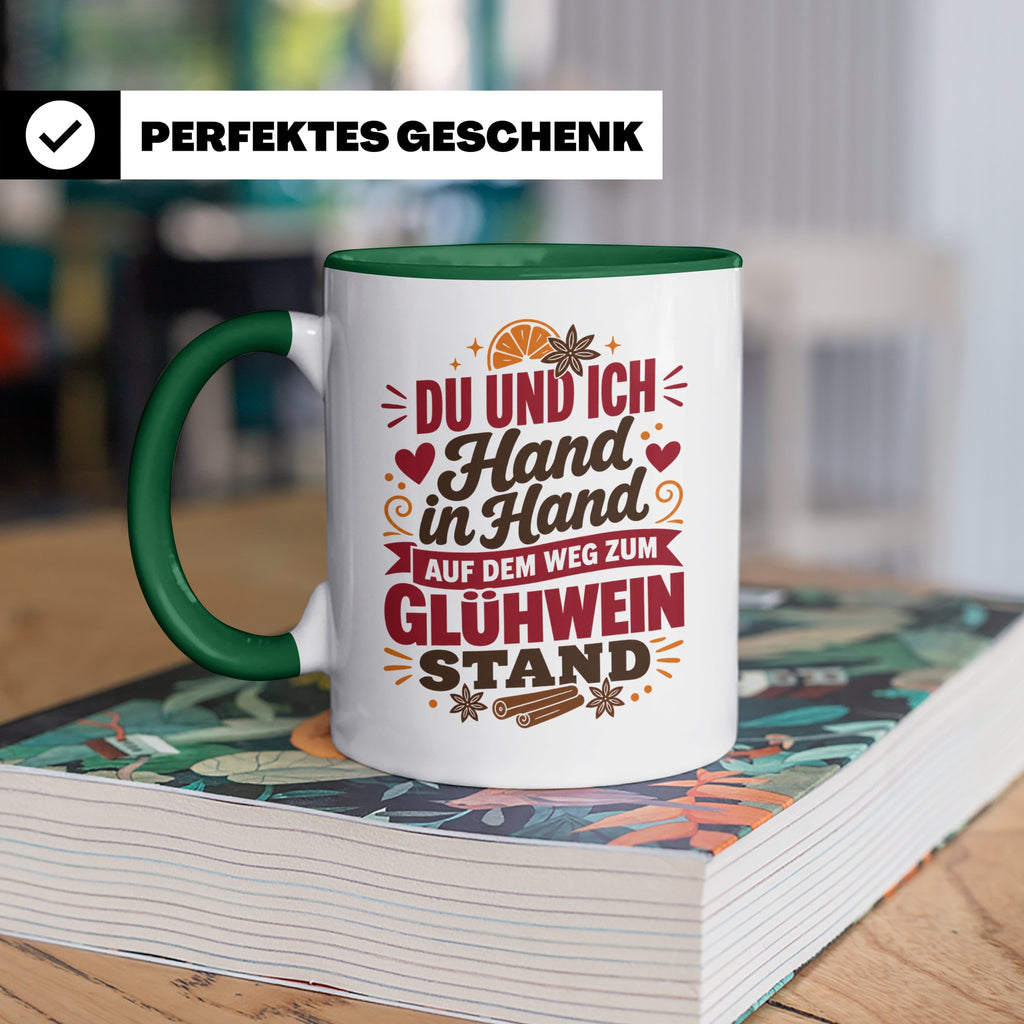 Glühwein Tasse Du und Ich Hand in Hand, lustiger Spruch Weih – Grün [farbe:grün]