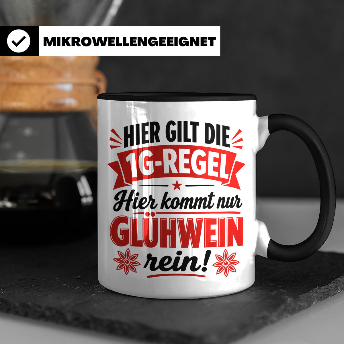 Glühwein Tasse 1G Regel, lustiger Weihnachtsmarkt Becher, Ge – Schwarz [farbe:schwarz]