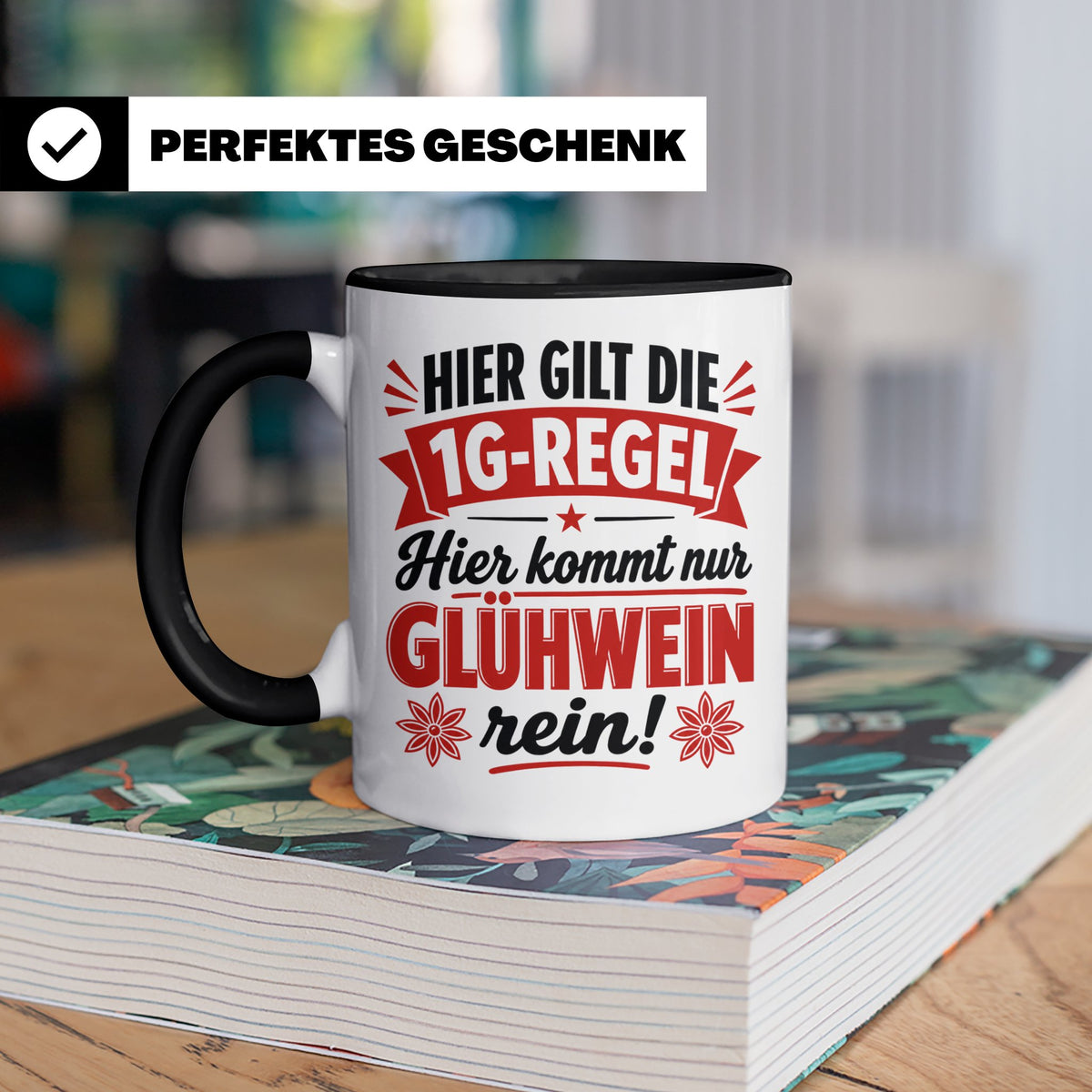 Glühwein Tasse 1G Regel, lustiger Weihnachtsmarkt Becher, Ge – Schwarz [farbe:schwarz]