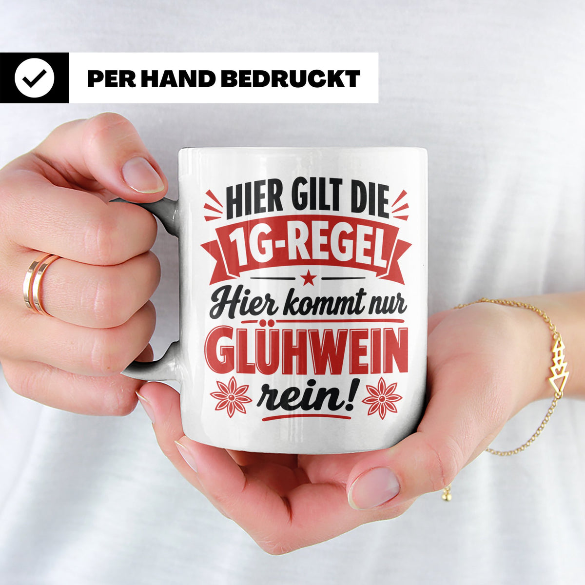 Glühwein Tasse 1G Regel, lustiger Weihnachtsmarkt Becher, Ge – Weiß [farbe:weiß]