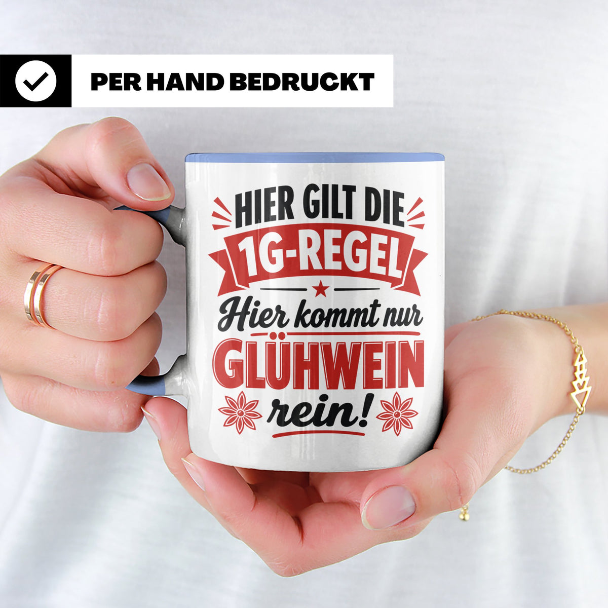 Glühwein Tasse 1G Regel, lustiger Weihnachtsmarkt Becher, Ge – Blau [farbe:blau]