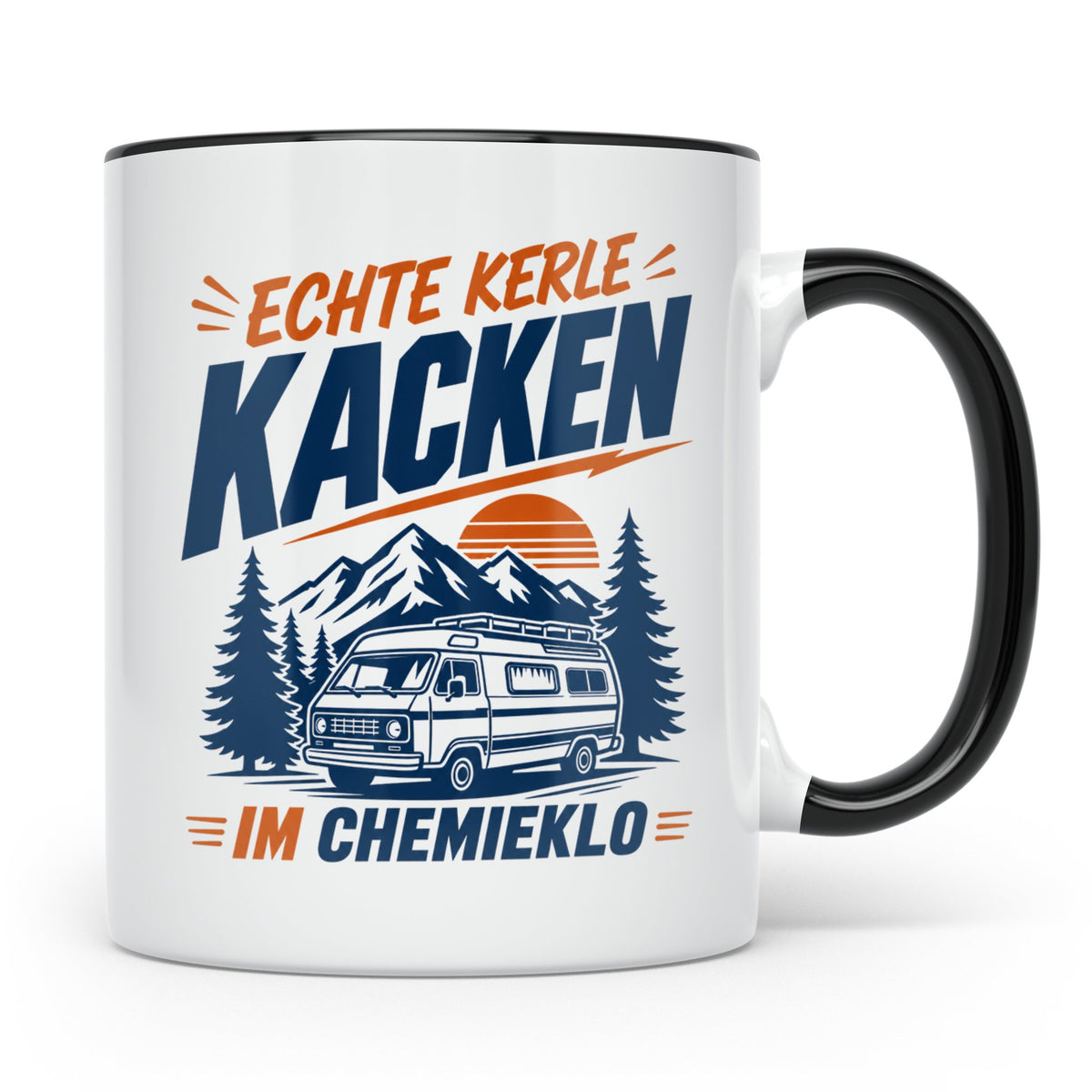 Camper Tasse Echte Kerle kacken im Chemieklo lustig Wohnmobi – Schwarz [farbe:schwarz]