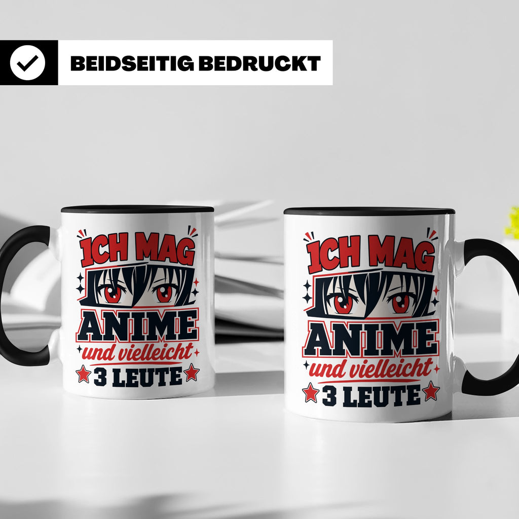 Anime Tasse mit Spruch Ich mag Anime und vielleicht 3 Leute, – Schwarz [farbe:schwarz]