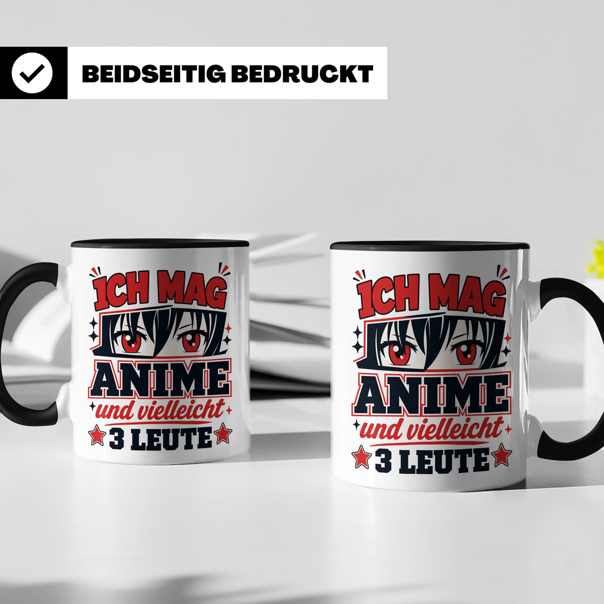 Anime Tasse mit Spruch Ich mag Anime und vielleicht 3 Leute, – Schwarz [farbe:schwarz]
