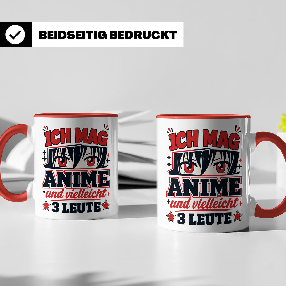 Anime Tasse mit Spruch Ich mag Anime und vielleicht 3 Leute, – Rot [farbe:rot]