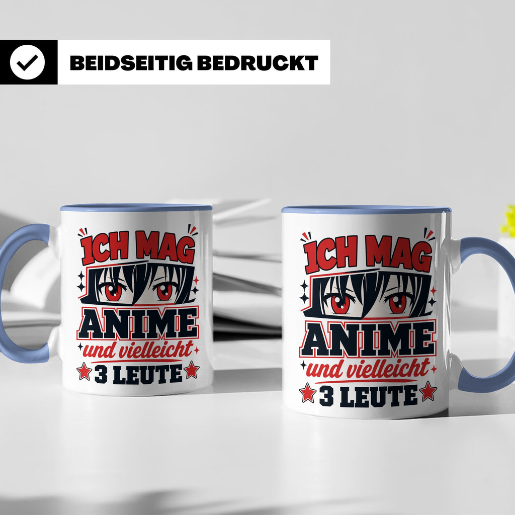 Anime Tasse mit Spruch Ich mag Anime und vielleicht 3 Leute, – Blau [farbe:blau]