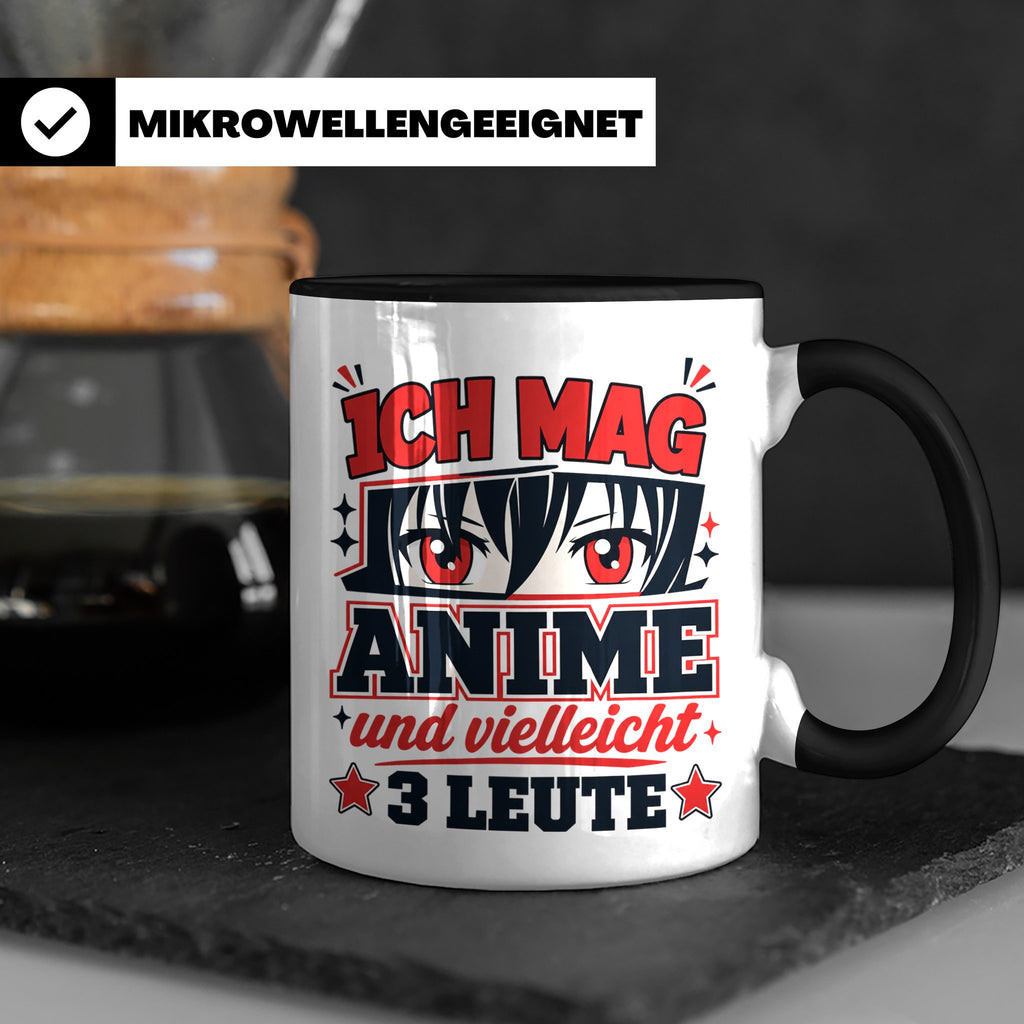 Anime Tasse mit Spruch Ich mag Anime und vielleicht 3 Leute, – Schwarz [farbe:schwarz]