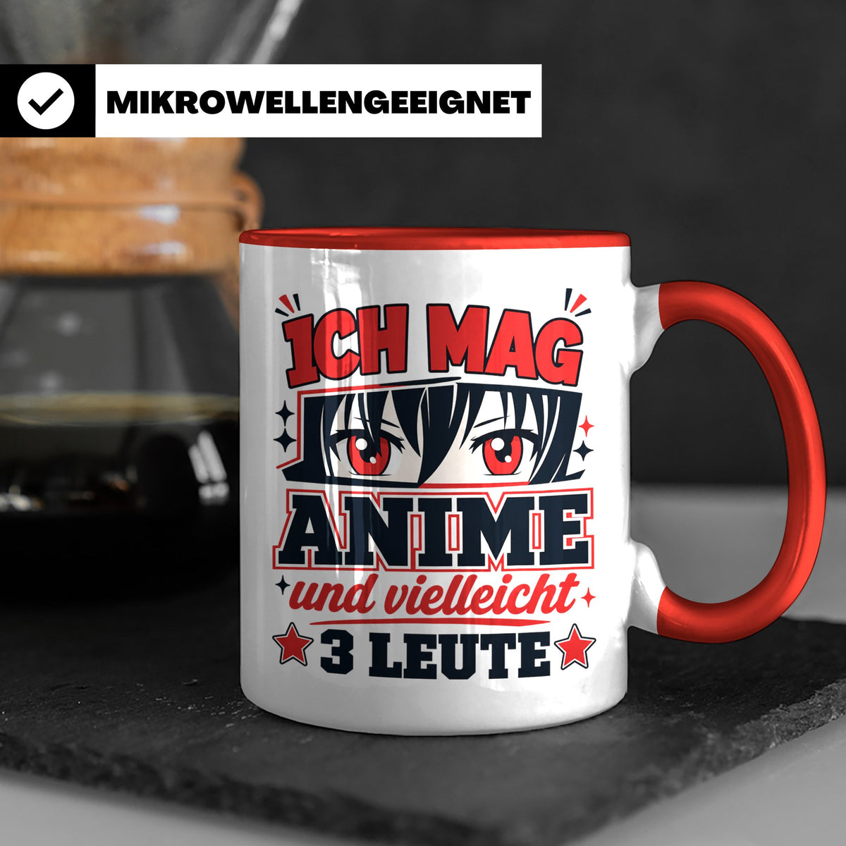 Anime Tasse mit Spruch Ich mag Anime und vielleicht 3 Leute, – Rot [farbe:rot]