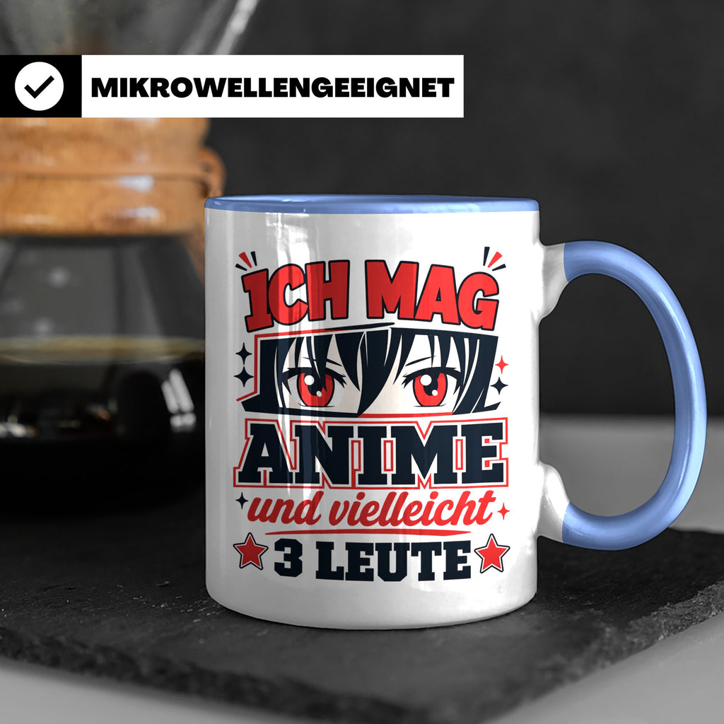 Anime Tasse mit Spruch Ich mag Anime und vielleicht 3 Leute, – Blau [farbe:blau]