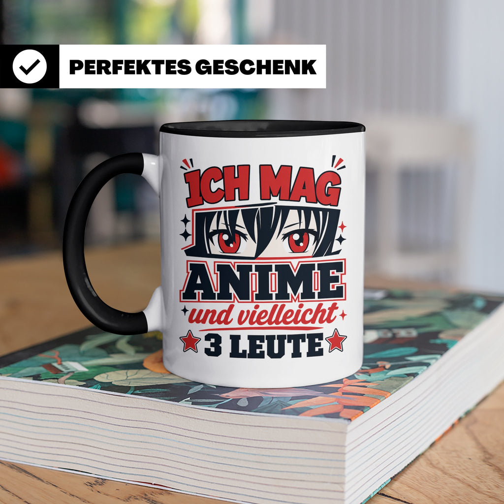 Anime Tasse mit Spruch Ich mag Anime und vielleicht 3 Leute, – Schwarz [farbe:schwarz]