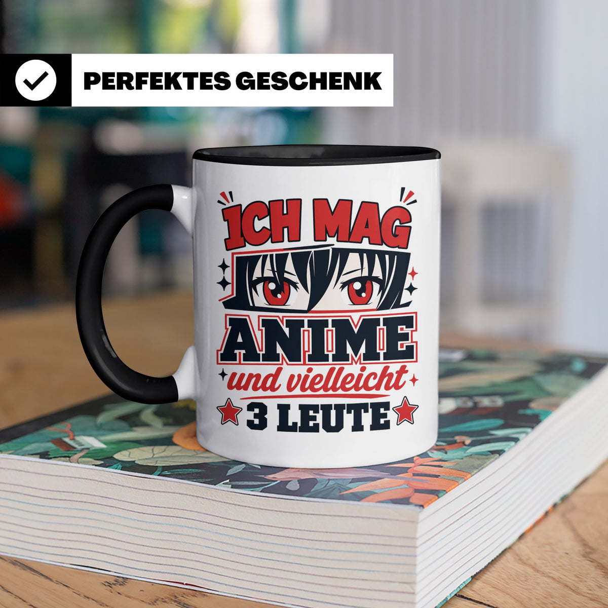 Anime Tasse mit Spruch Ich mag Anime und vielleicht 3 Leute, – Schwarz [farbe:schwarz]