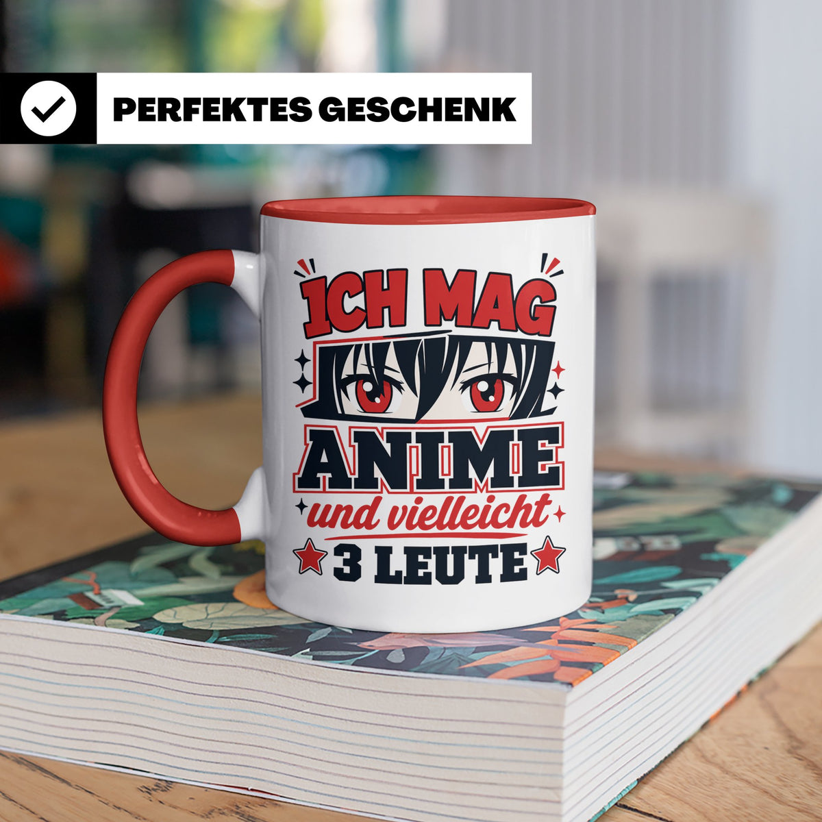 Anime Tasse mit Spruch Ich mag Anime und vielleicht 3 Leute, – Rot [farbe:rot]