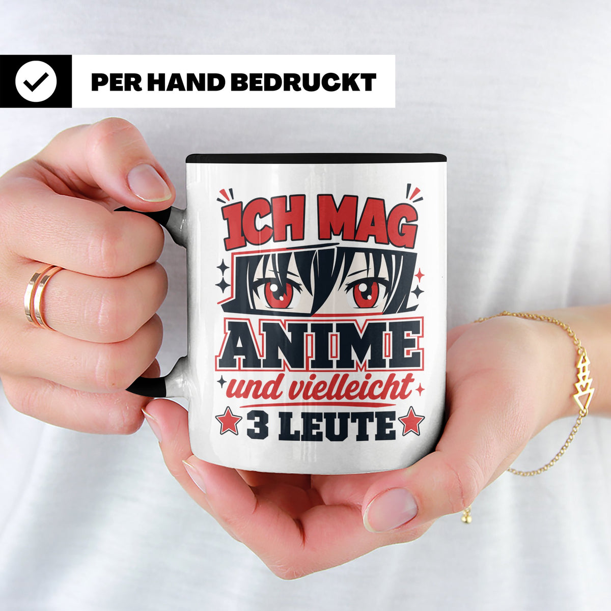 Anime Tasse mit Spruch Ich mag Anime und vielleicht 3 Leute, – Schwarz [farbe:schwarz]