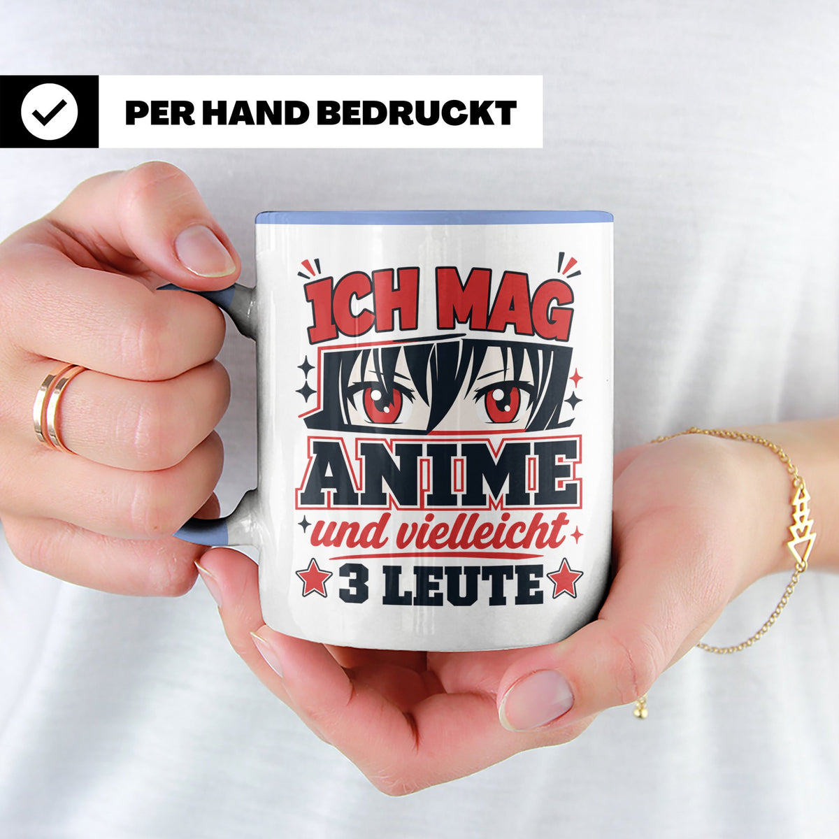 Anime Tasse mit Spruch Ich mag Anime und vielleicht 3 Leute, – Blau [farbe:blau]