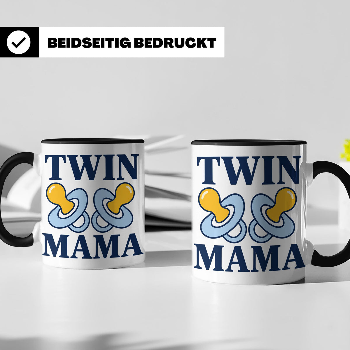 Zwillingsmama Tasse für Jungen, Geschenk für werdende Mutter – Schwarz [farbe:schwarz]