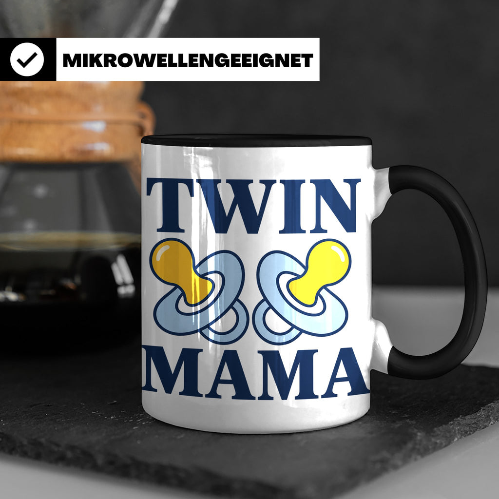 Zwillingsmama Tasse für Jungen, Geschenk für werdende Mutter – Schwarz [farbe:schwarz]