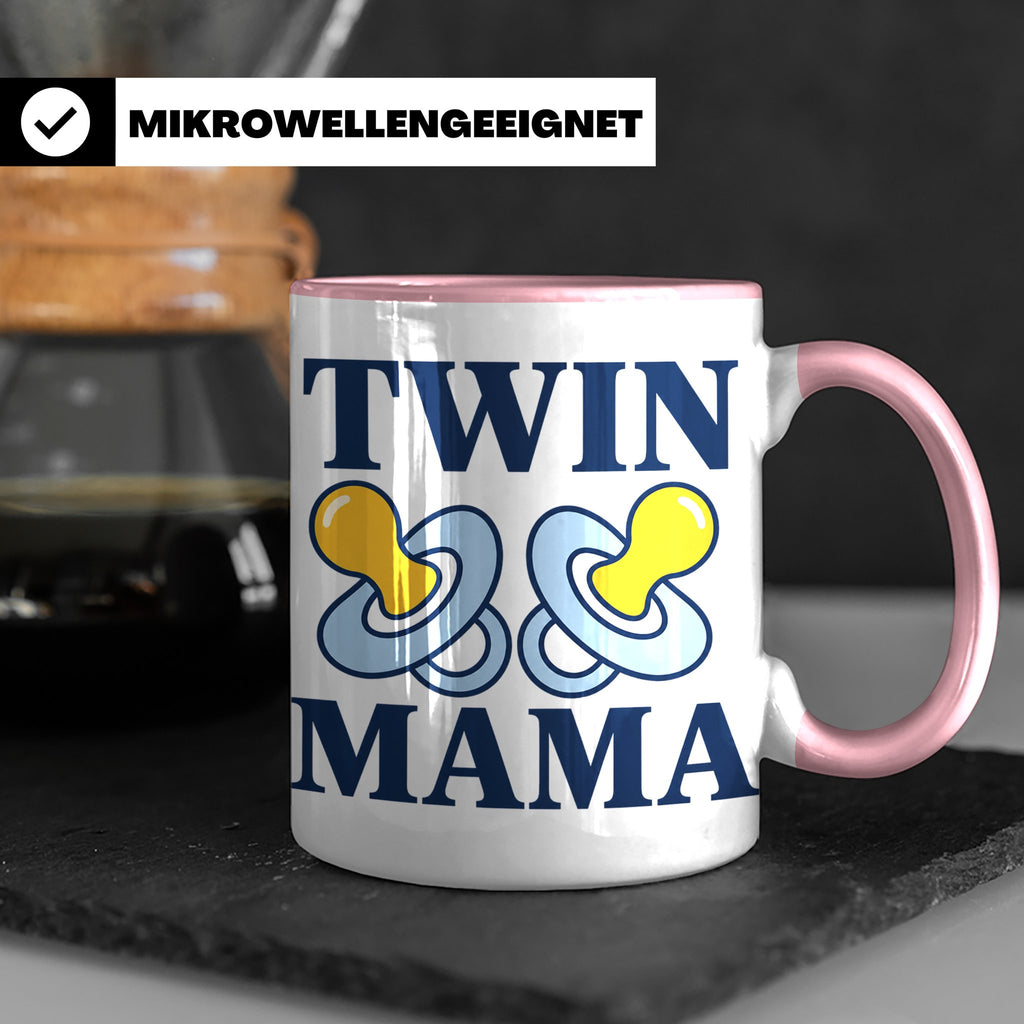 Zwillingsmama Tasse für Jungen, Geschenk für werdende Mutter – Rosa [farbe:rosa]