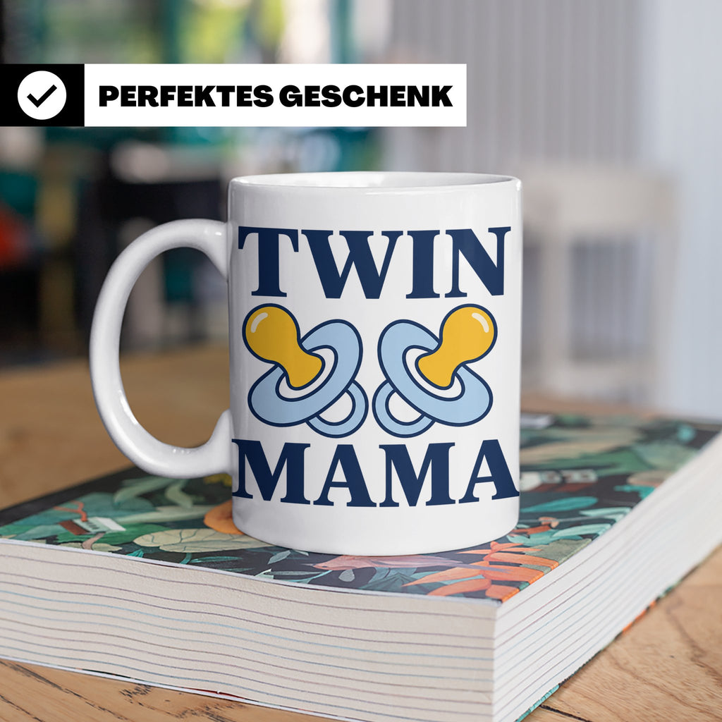 Zwillingsmama Tasse für Jungen, Geschenk für werdende Mutter – Weiß [farbe:weiß]