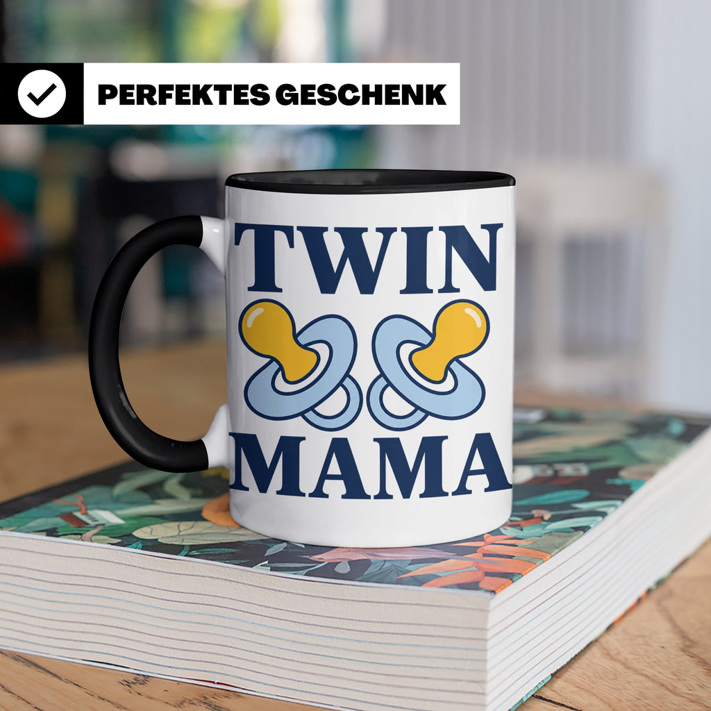 Zwillingsmama Tasse für Jungen, Geschenk für werdende Mutter – Schwarz [farbe:schwarz]