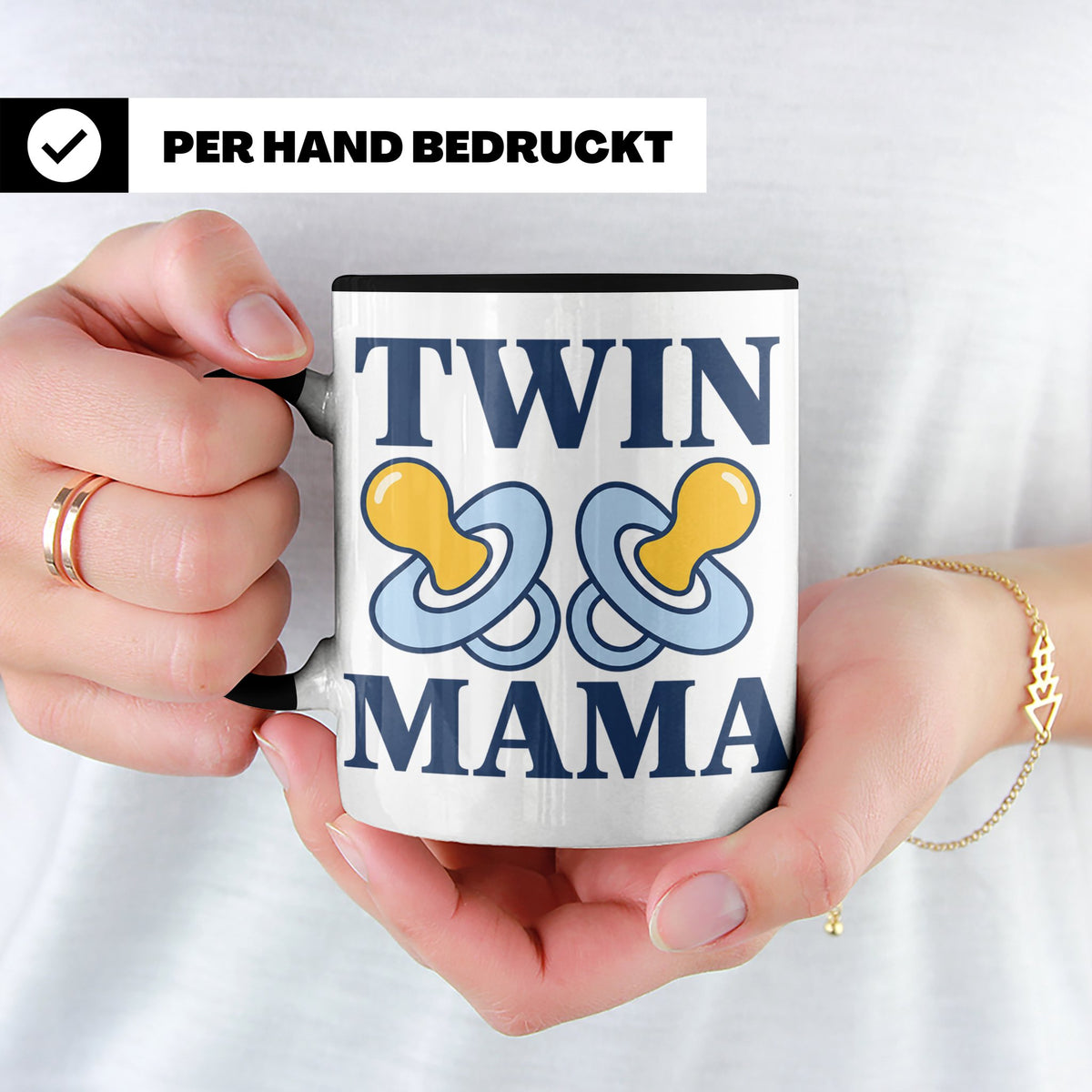 Zwillingsmama Tasse für Jungen, Geschenk für werdende Mutter – Schwarz [farbe:schwarz]