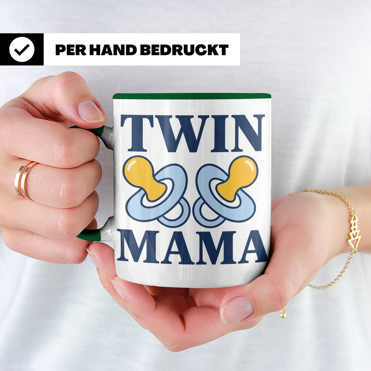 Zwillingsmama Tasse für Jungen, Geschenk für werdende Mutter – Grün [farbe:grün]