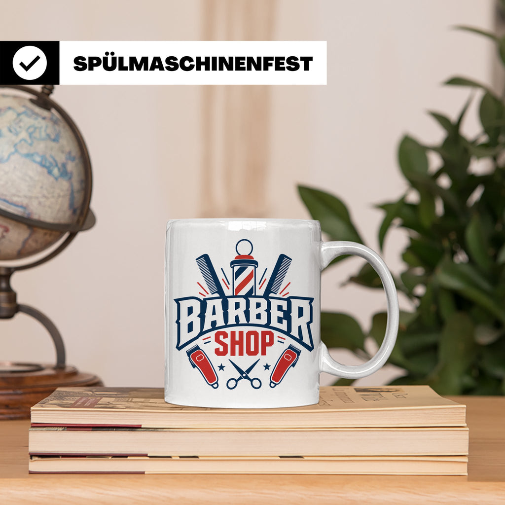 Barber Tasse mit Barber Shop Logo | Geschenk für Friseur & B – Weiß [farbe:weiß]