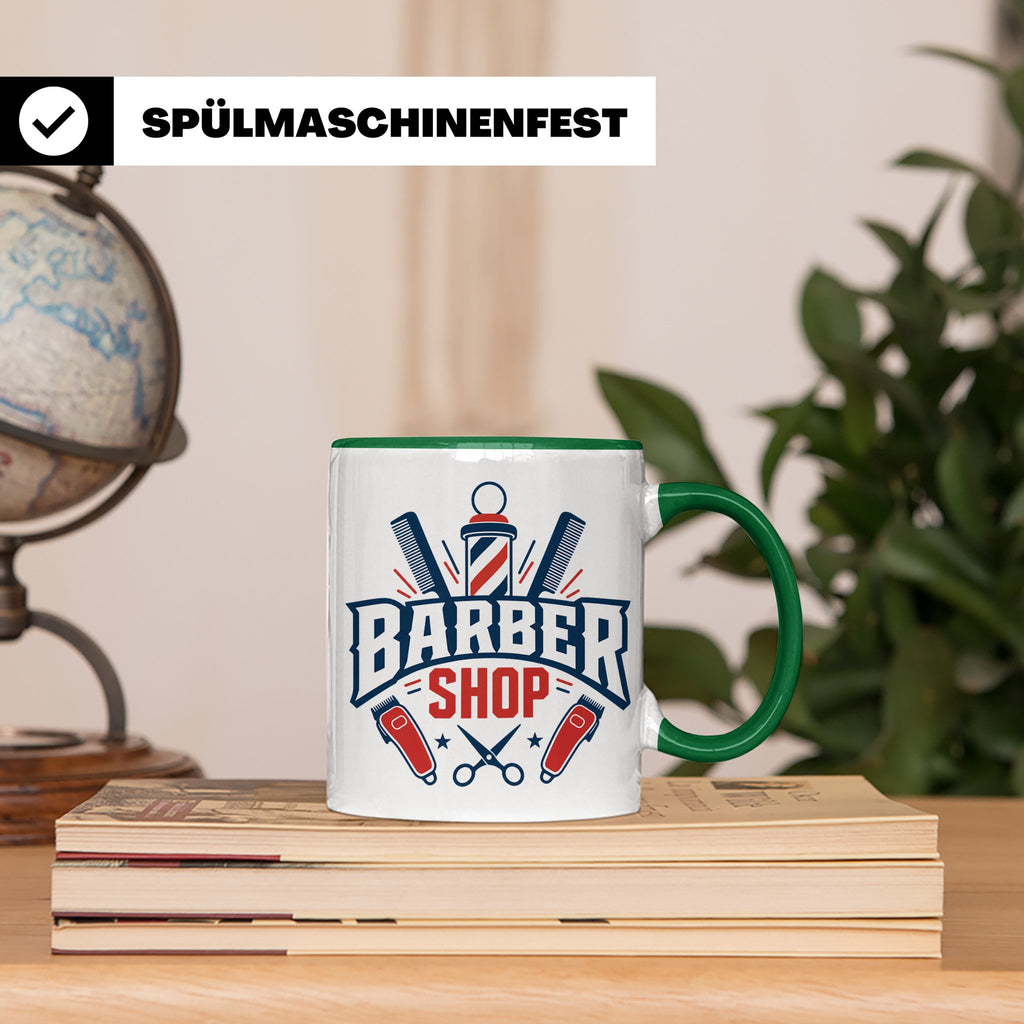 Barber Tasse mit Barber Shop Logo | Geschenk für Friseur & B – Grün [farbe:grün]
