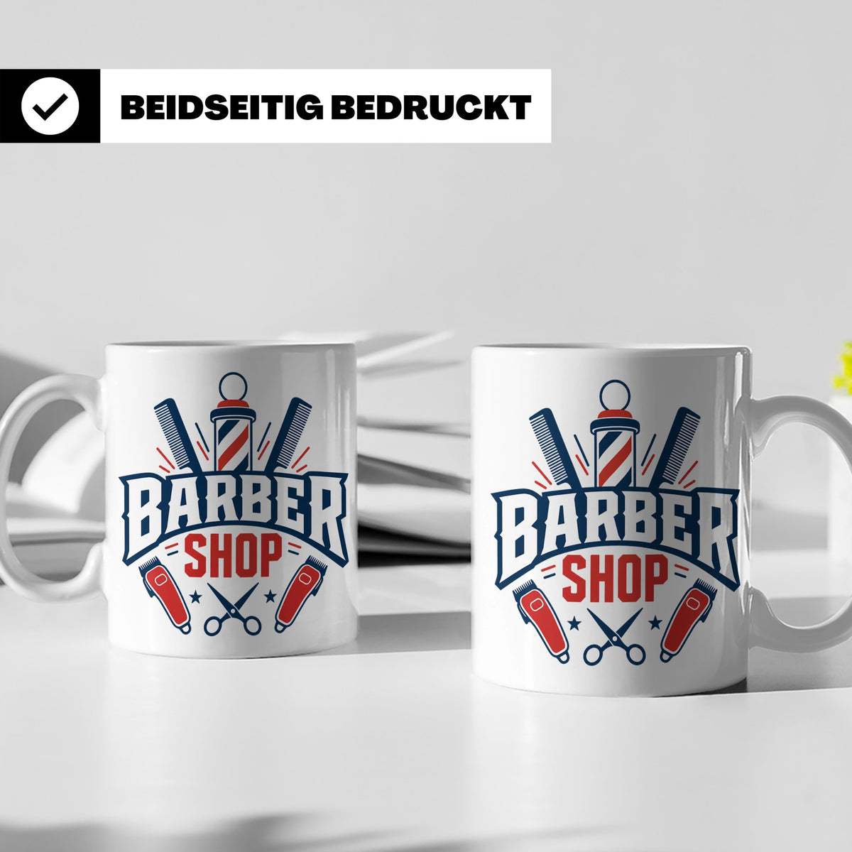 Barber Tasse mit Barber Shop Logo | Geschenk für Friseur & B – Weiß [farbe:weiß]