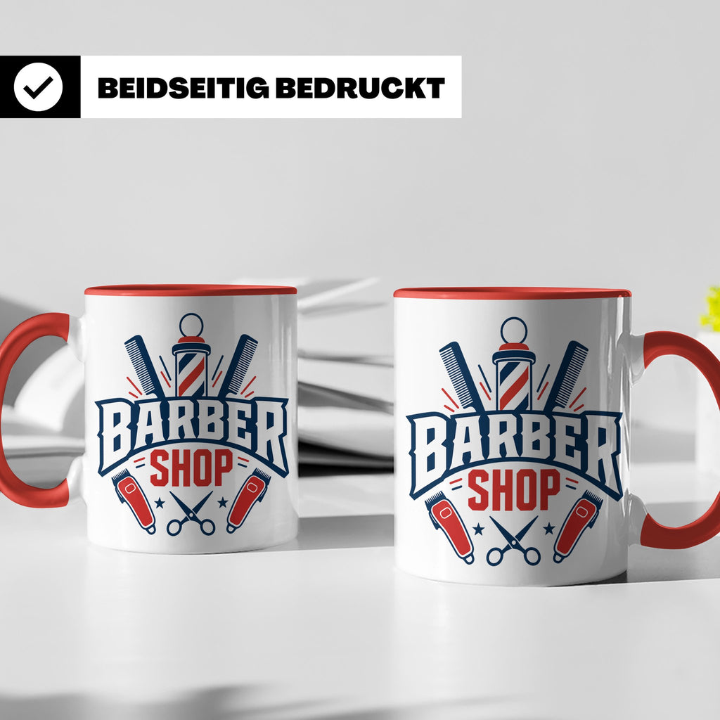 Barber Tasse mit Barber Shop Logo | Geschenk für Friseur & B – Rot [farbe:rot]