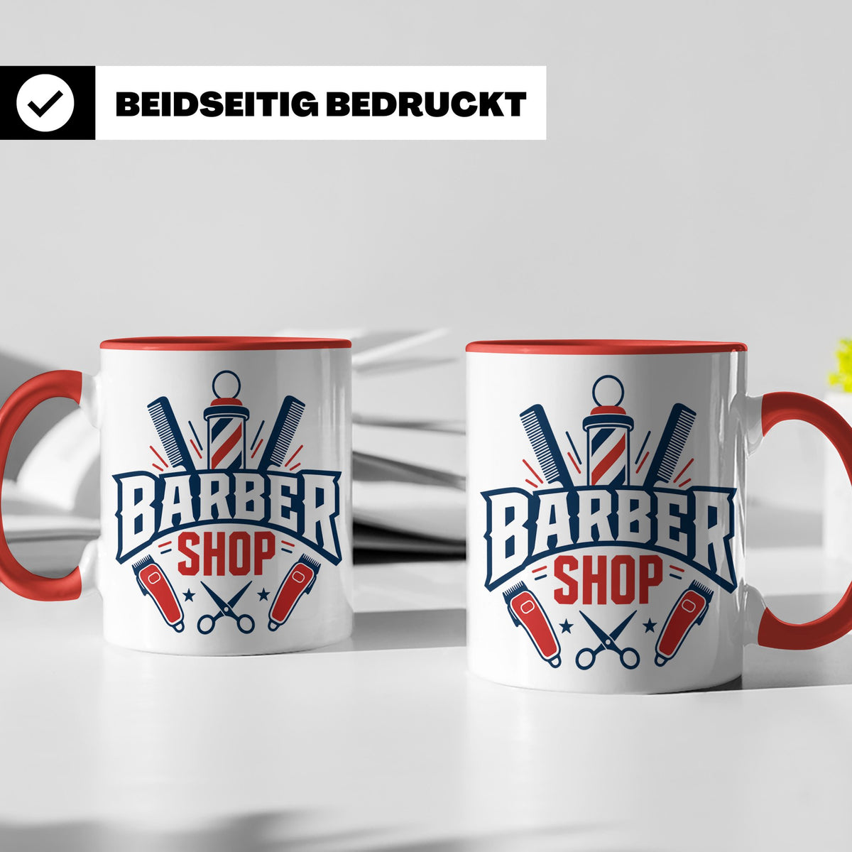 Barber Tasse mit Barber Shop Logo | Geschenk für Friseur & B – Rot [farbe:rot]