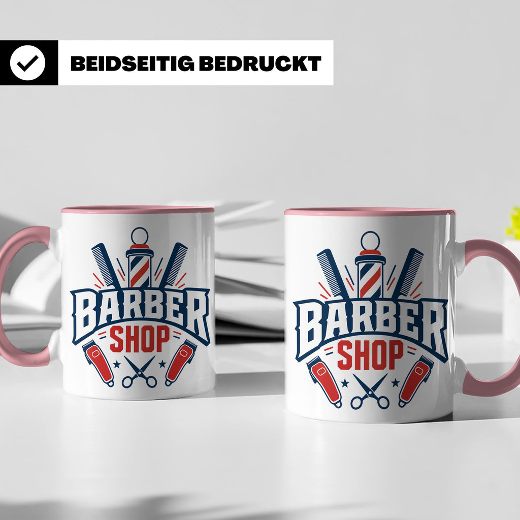 Barber Tasse mit Barber Shop Logo | Geschenk für Friseur & B – Rosa [farbe:rosa]
