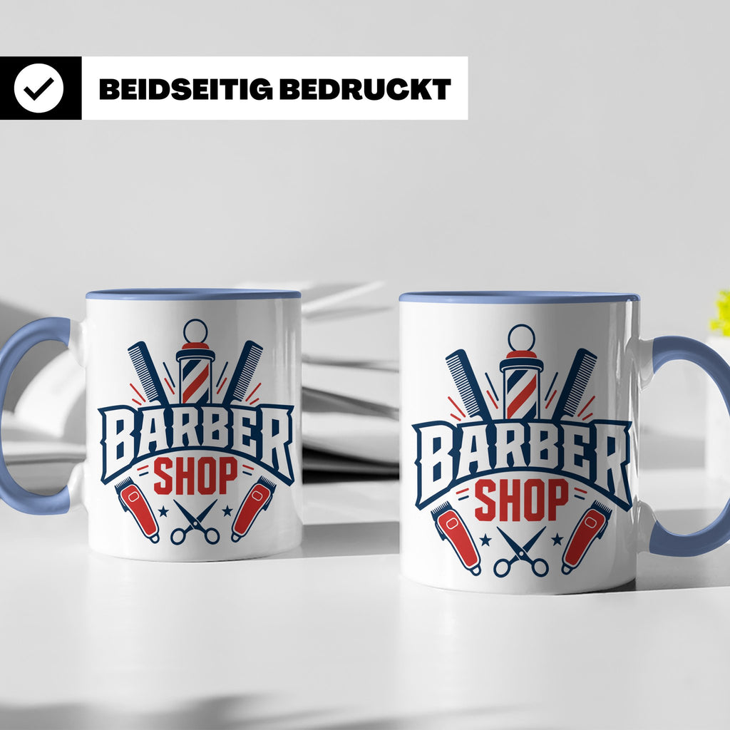 Barber Tasse mit Barber Shop Logo | Geschenk für Friseur & B – Blau [farbe:blau]