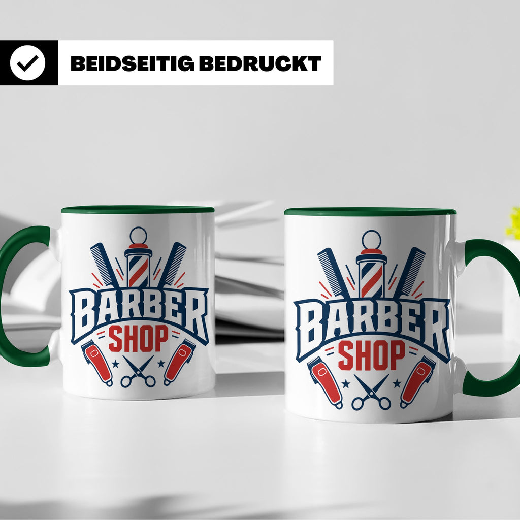 Barber Tasse mit Barber Shop Logo | Geschenk für Friseur & B – Grün [farbe:grün]