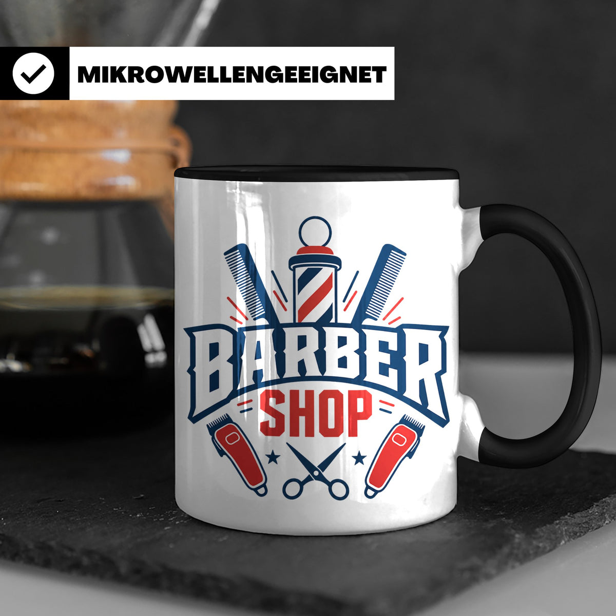 Barber Tasse mit Barber Shop Logo | Geschenk für Friseur & B – Schwarz [farbe:schwarz]