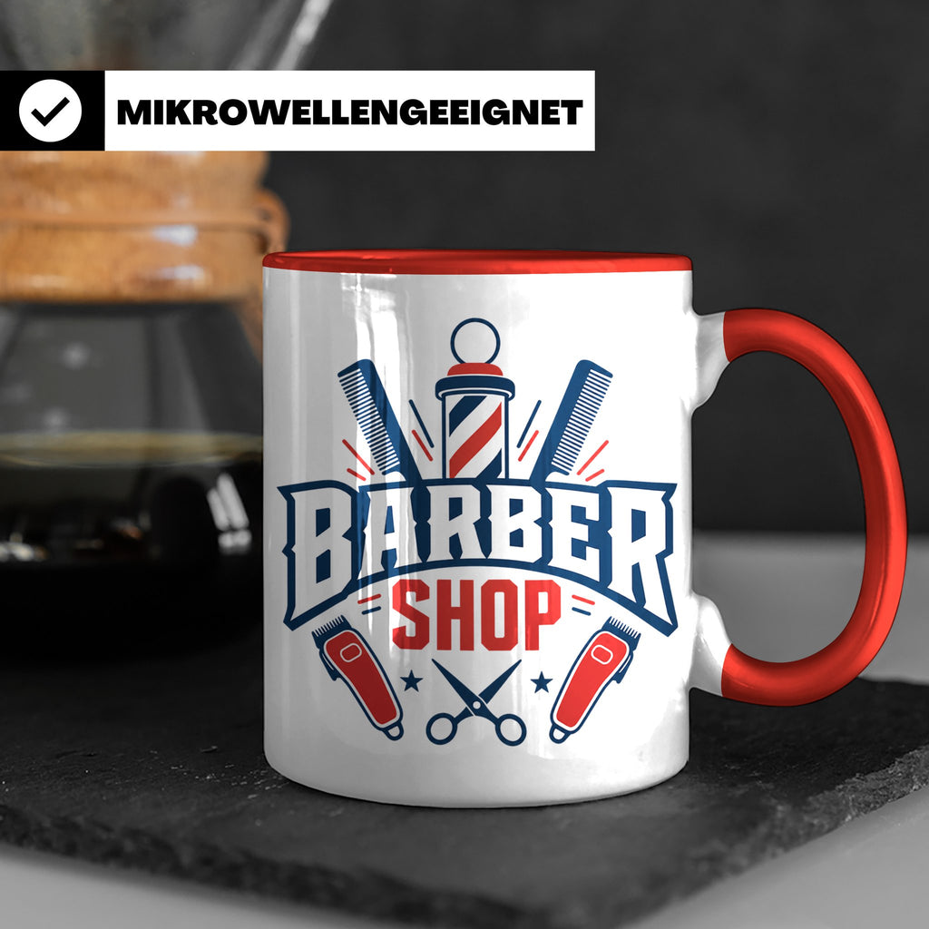 Barber Tasse mit Barber Shop Logo | Geschenk für Friseur & B – Rot [farbe:rot]